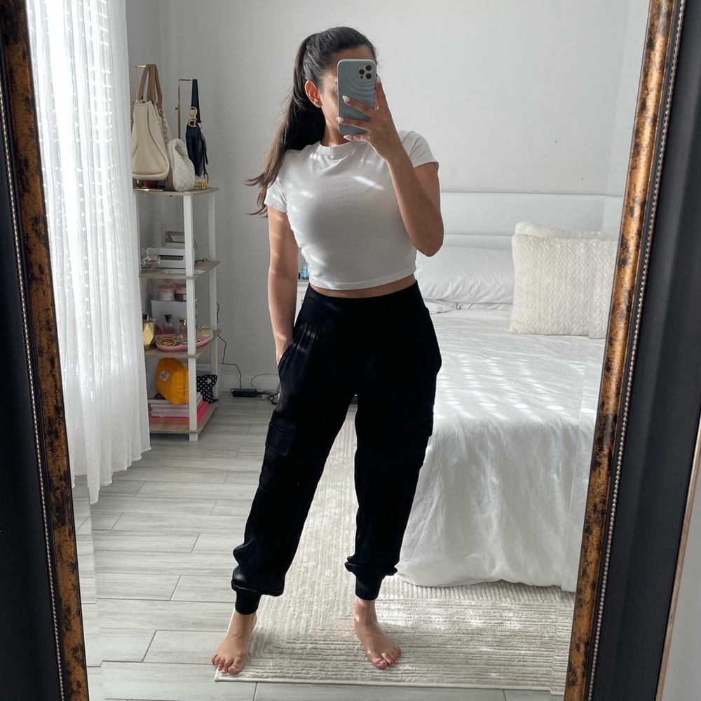 Pookie & Sebastian Blythe Satin Cargo Jogger Pants